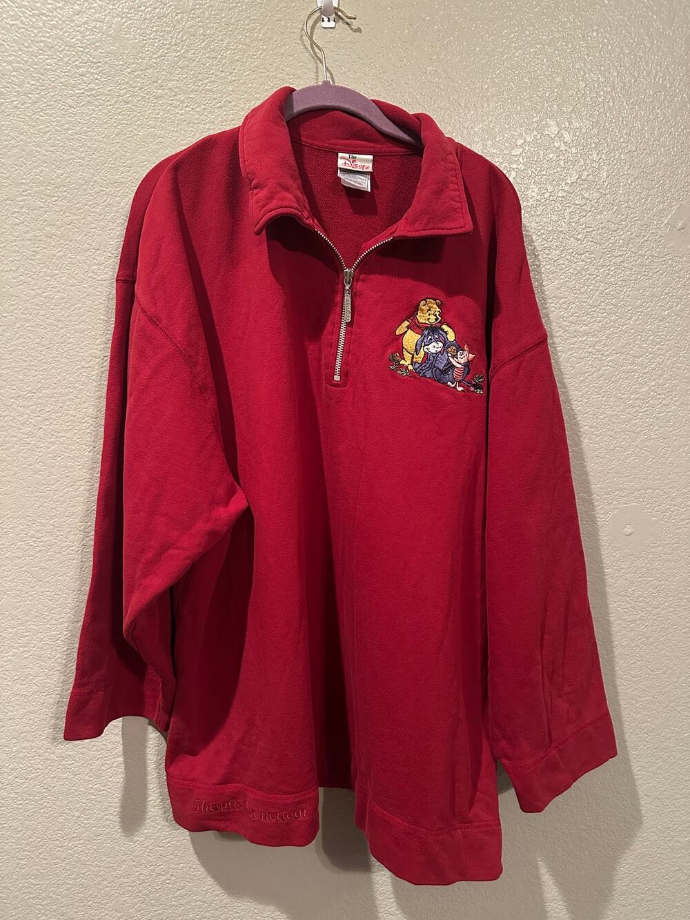 Vintage Disney Store Eeyore Winnie Pooh Piglet Embroidered Red Quarter Zip XXL